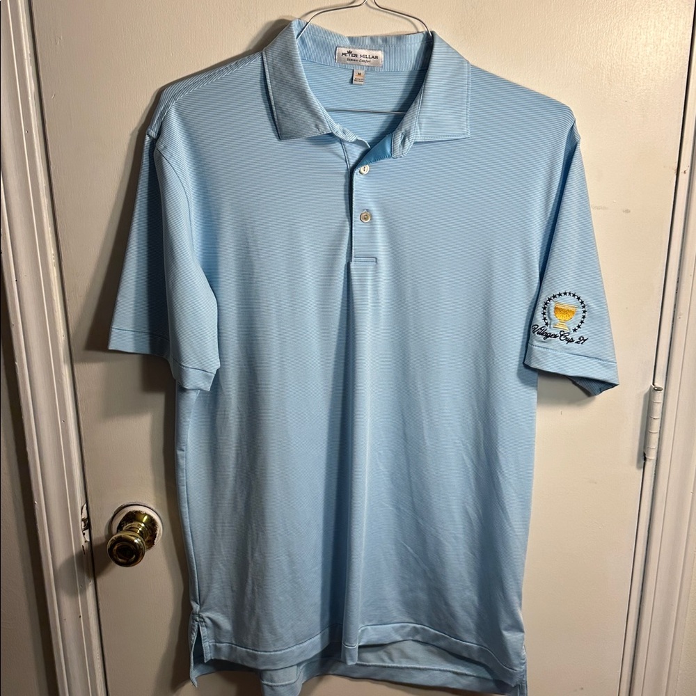 Peter Millar Summer Comfort Villages Cup 21 Sky Blue Striped Polo Men’s Medium